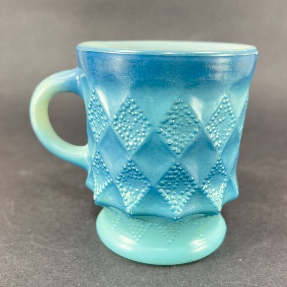 Vtg Anchor Hocking Fire King Kimberly Blue Glass Coffee Mug Diamond USA Retro - Picture 8 of 16